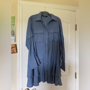 TOV Los Angeles Blue Button-Up Shirt Dress M